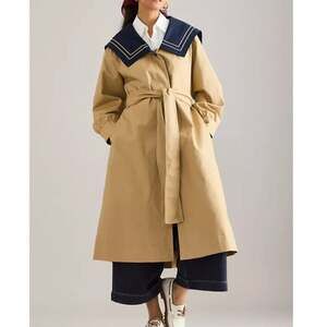 Damson Madder Ella Navy Tan Trench Coat US 6 Sailor Collar Belted Leopard Lined